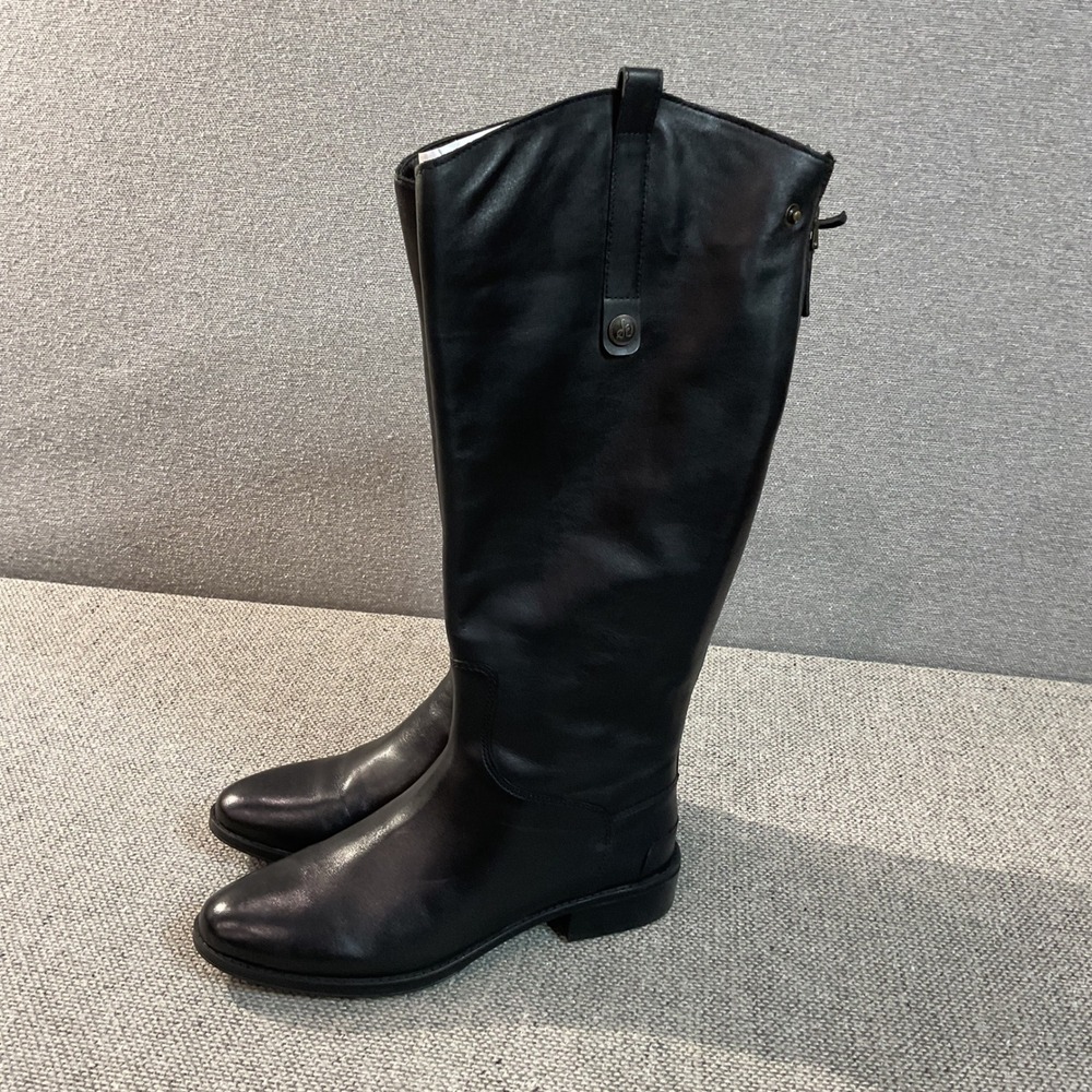 Sam Edelman Penny Black Leather Riding Boots Athletic Fit Wide Calf 9.5M ATH